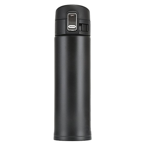 Travel Coffee Mug Thermal Insulated Water Bottle Stainless SteelSS Vacuum Insulated Water Cup Sport Tea Water drinking Beverage Bottle with Flip Open Lid Cap One hande Open and Drink 17oz Black