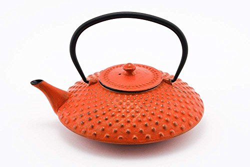 Hinomaru Collection Artisan Workshop Red Dotted Hobnail Japanese Tetsubin Tea Kettle Cast Iron Teapot with Stainless Steel Infuser 40 oz