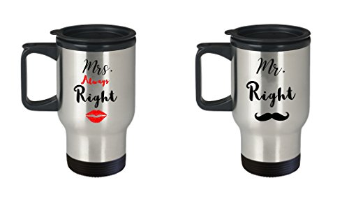 Mr Right Mrs Always Right Travel Mug Set Gift For Lover Couples Newlywed Anniversary Wedding Party Shower Stainless Steel Coffee Cups