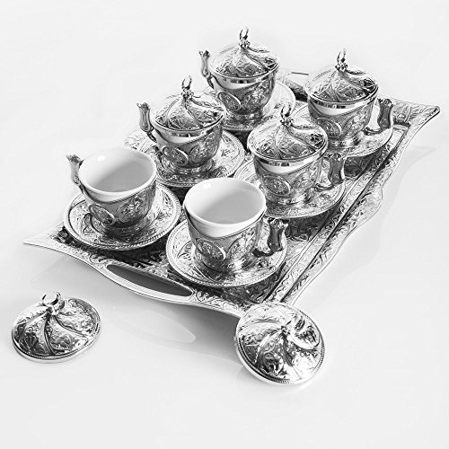 Silver Turkish Coffee Set For Six People With Tray Turkish Coffee Cups Set