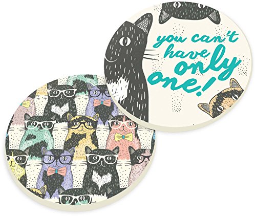 Cat Crazy You Cant Only Have One 2 Piece Ceramic Car Coasters Set