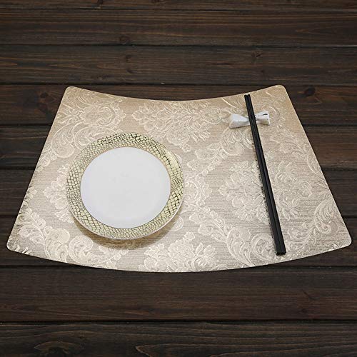 Unique 4 Pcs Wedge Wipeable Hard 20 Large Placemats Waterproof Kitchen Floral Patterns Decorative Dining Coffee Table Mats High End Vinyl Plastic Material- Champagne Gold - YL00023 196inch
