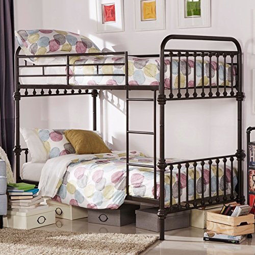 Kids Bunk Bed Frame Wrought Iron Cast Metal Vintage Antique Rustic Country Style Bedroom Furniture