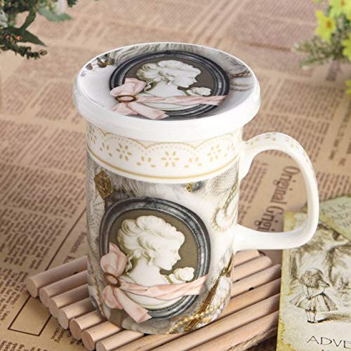 Fiesta YeFine Ceramic Travel Tea Cup Set Porcelain Western Style Ceramic Tea Mugs With Tea Infuser And Lid China Coffee Cups White 350ml Approx