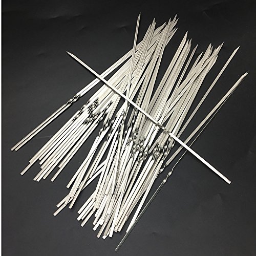 HUELE 50PCS12Inch Barbecue BBQ Meat Sticks Needle Kebab Skewers Set Stainless Steel Barbecue Grill Skewers Stick