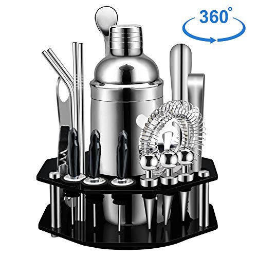 X-cosrack Bar Set19-Piece Cocktail Shaker Set with Octagon Rotating Display StandSS304 Stainless Steel Premium Bartender Kit for HomeBarPartyPefect Gift Choice