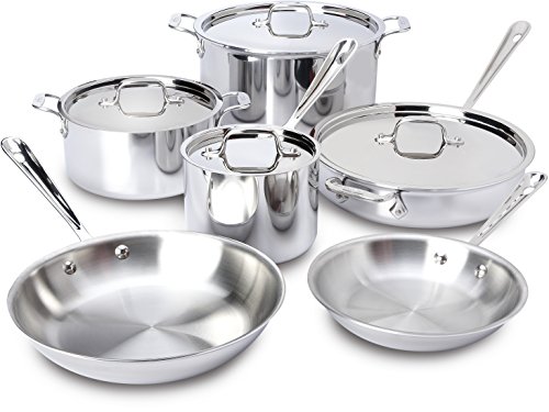 All-Clad 401877R Stainless Steel 3-Ply Bonded Dishwasher Safe Cookware Set 10-Piece Silver - 8400000960