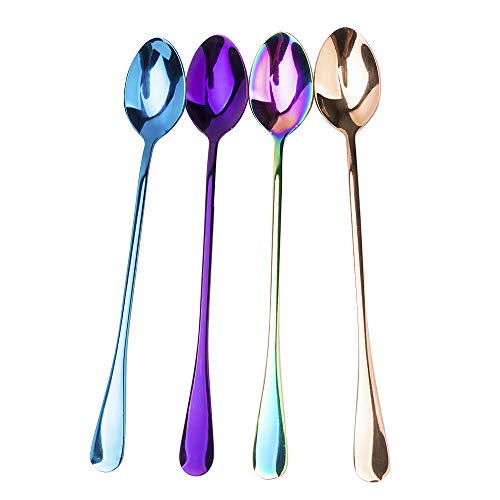 Long Handle Iced Tea Spoon Stainless Steel Coffee Mixing Spoons - Long Cream Dessert Spoons Set of 4 4 Tip