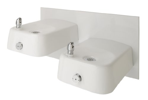 Haws 1501 Dual Enameled-Iron Hi-Lo Barrier-Free Wall Mounted Drinking Fountain with Back Panel White Mounting Frame Not Included