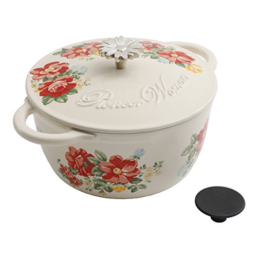 Vintage Floral 3-Quart Enameled Cast Iron Casserole Timeless Beauty