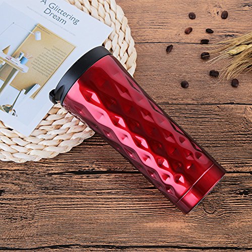 Vacuum Insulated Thermal Mug Travel Car Tumbler MugSTARRICH Stainless Steel Double Wall Coffee Cup Water Bottle Leak Spill Proof Easy to Clean Lid 16 Oz 500 ml Red