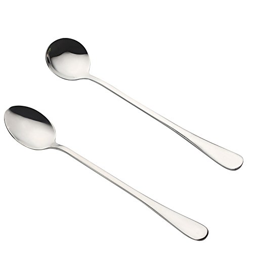 SoundsBeauty Stainless Steel Round Spoon Coffee Mixing Spoon Teaspoon Scoop Kitchen Tableware Silver