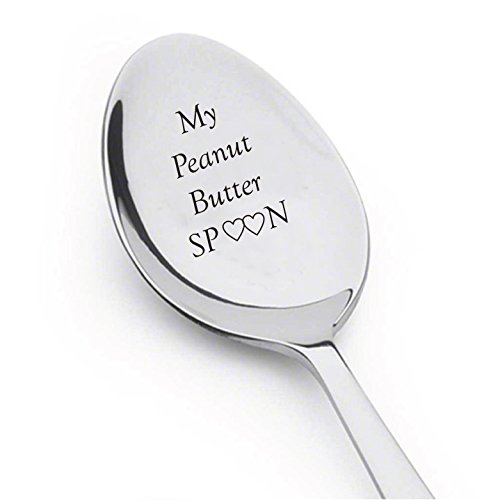 My Peanut Butter Spoon With Two Little Heart - Engraved Spoon Stainless Steel Silverware Flatware Unique Birthday Easter Basket Gifts For Boy Girl Mom Dad Kids