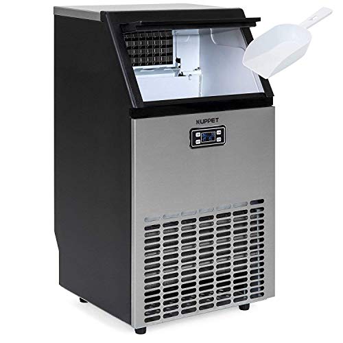 KUPPET Stainless Steel Commercial Ice Maker-Under CounterFreestanding Automatic Ice Machine for Restaurant Bar Cafe Products 100lbs Daily-wScoop Ice Basket Timer Auto Clean