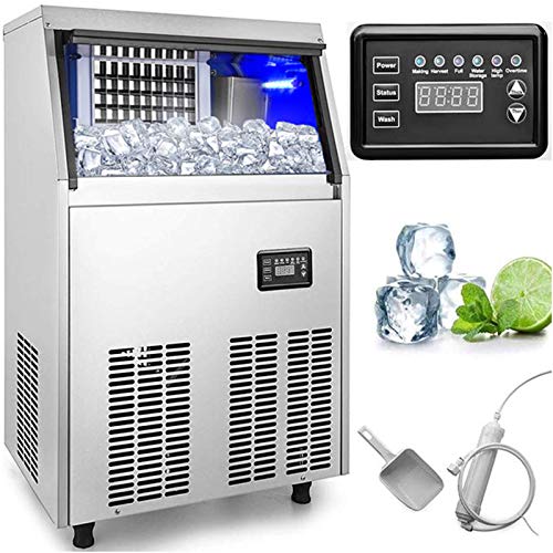 VEVOR 110V Commercial Ice Maker 150 LBS in 24 Hrs Stainless Steel with 33lbs Storage Capacity 45 Cubes Auto Clean for Bar Home Supermarkets Includes Scoop and Connection Hose