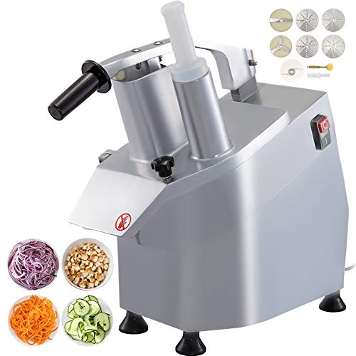  VBENLEM 110V Multi-functional Commercial Food Processor Stainless Steel Plus Cast Aluminum Alloy Fruit and Vegetable Cutter Slicer Machine 550W 1600 RPM with Detachable 6-blades Perfect for Cucumber Onion Carrot Slicing Shredding