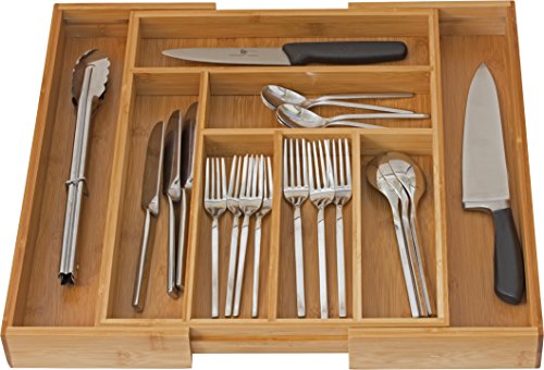 Home-it Expandable use for Utensil Flatware Dividers-Kitchen Drawer Organizer-Cutlery Holder Bamboo