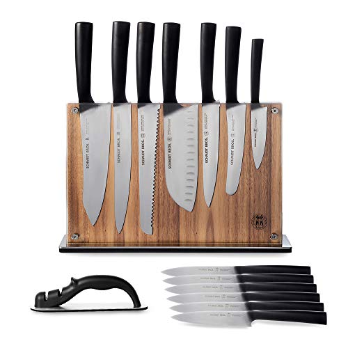 Schmidt Brothers - Carbon 6 15-Piece Knife Set High-Carbon Stainless Steel Cutlery with Downtown Acacia and Acrylic Magnetic Knife Block and Knife Sharpener
