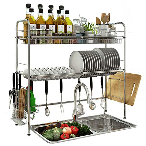 2 Tier Stainless Steel Dish Drying Rack with Skidproof Rubber Feet for Kitchen Counter Adjustable Kitchenware Organizer And Space Saving Uensil Holder Dish Rack Over Sink