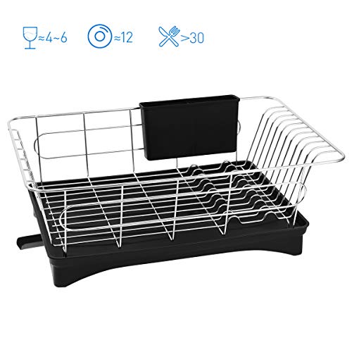 BESTONZON Dish Drying Rack - Premium 304 Stainless Steel Dish Drainer with Removable Cutlery Holder and Drainboard with Adjustable Swivel Spout
