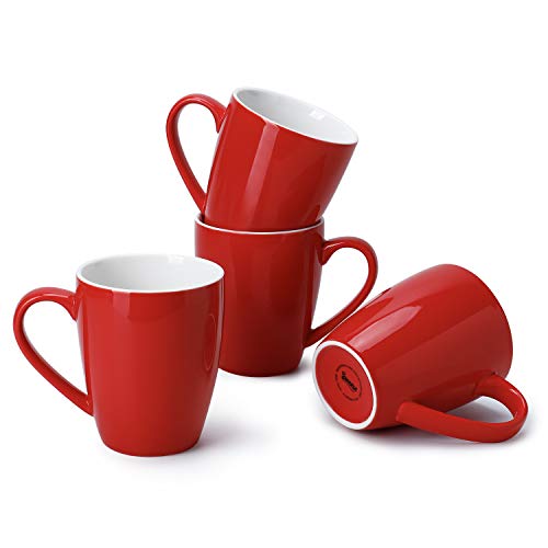 Sweese 601104 Porcelain Mugs - 16 Ounce Top to the Rim for Coffee Tea Cocoa Set of 4 Red