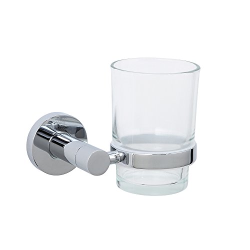 crw Toothbrush Holder Wall Mounted Bathroom Tumbler Holder Chrome Stainless Steel Single Clear Glass 90006