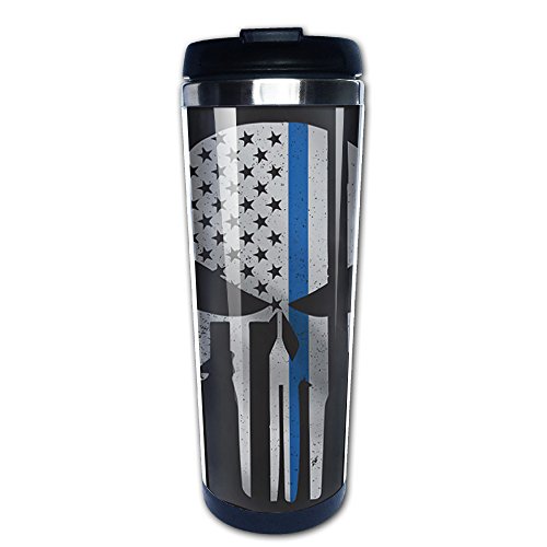 Stainless Steel Coffee Travel Mug Insulated Cup Thin Blue Line Skull Flag