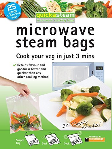 25-Pack Large Quickasteam Microwave Steam Cooking Bags for Faster Healthier Vegetables