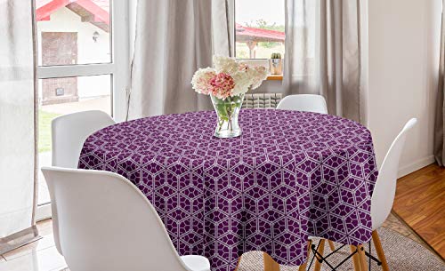 Ambesonne Retro Round Tablecloth Abstract Design Crossing Lines Tile Like Motif Trellis Pattern Mosaic Art Circle Table Cloth Cover for Dining Room Kitchen Decoration 60 Purple Pale Lavender