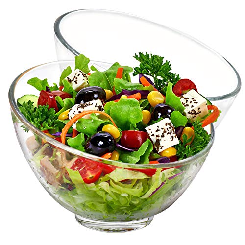 TOSSOW Glass Salad Bowl Set of 2 Clear Glass Fruit Bowl 600ml20oz Big Mixing Bowl All Purpose Round Serving Bowl Great for Serving Salad Popcorn Dips Condiments Snack Oatmeal and More