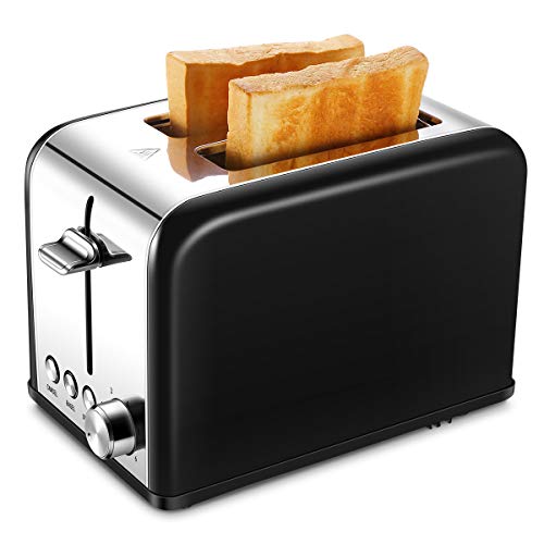 Toaster 2 Slice Retro Small Toaster with Bagel Cancel Defrost Function Extra Wide Slot Compact Stainless Steel Toasters for Bread Waffles Dark Black