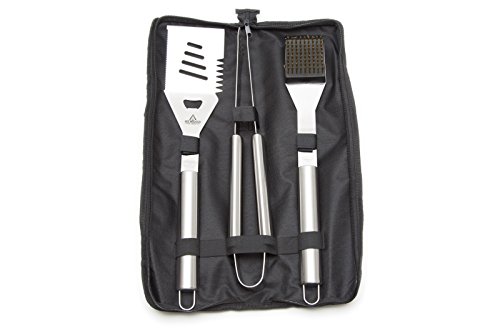 New Year Sale - Barbecue Grill Set - 20 Thicker Heavy Duty Stainless Steel Grill Accessories – 3 piece Grilling Tool Set - 17 inches long Spatula Tongs Wire Brush FREE Nylon Carrying Bag