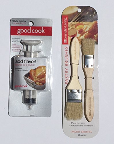Turkey Basting Bundle Good Cook Flavor Injector Everyday Living Natural Bristle BastingPastry Brushes Perfect for Thanksgiving 2 Items