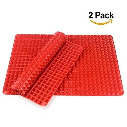 Silicone Baking Mats Portin Pyramid Pan Healthy Bakeware Nonstick Cooking Oven Mat Heat Resistant Pad Oven Liner Use for Toaster Bacon Pie Pizza Bread Cookie Sheet 2 Piece 16 X 115 Inches Red