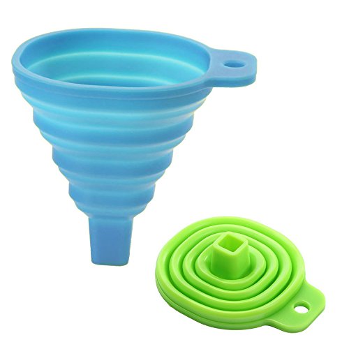 Colossal ship Silicone Collapsible Funnels 100 Food Grade Funnel Set of 2 ， Kitchen Gadget Professional Foldable Funnel for Transferring of Liquid Dry Ingredients BlueGreen