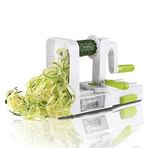 Midas 5-Blade Spiralizer Vegetable Slicer Foldable Spiral Slicer Strongest-and-Heaviest Duty Veggie Pasta Spaghetti Maker for Healthy Low CarbPaleoGluten With Extra Blade Caddy