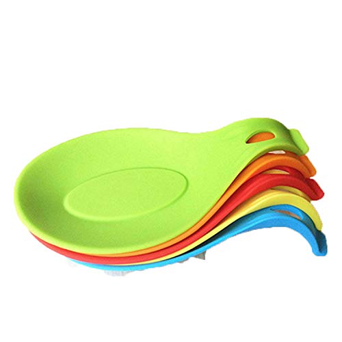 New Kitchen Silicone Spoon Rest Flexible Spoon-Shaped Silicone Kitchen Spoon Holder Cooking Utensil Rest Ladle Spatula Spoon Holder SET OF 2 GreenYellow