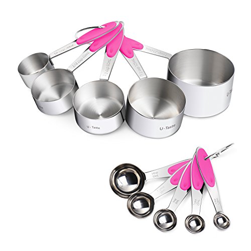Measuring Cups  U-Taste 188 Stainless Steel Measuring Cups and Spoons Set of 10 Piece Upgraded Thickness HandlePink