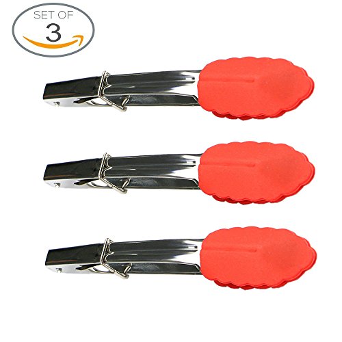 7 Inch Mini Stainless Steel Kitchen Tongs With Silicone Tips Barbeque Grilling Tongs 3 Pieces Red