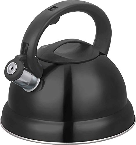 3 Liter Stainless Steel Whistling Tea Kettle - Modern Stainless Steel Whistling Tea Pot for Stovetop with Cool Grip Ergonomic Handle 3L- Black