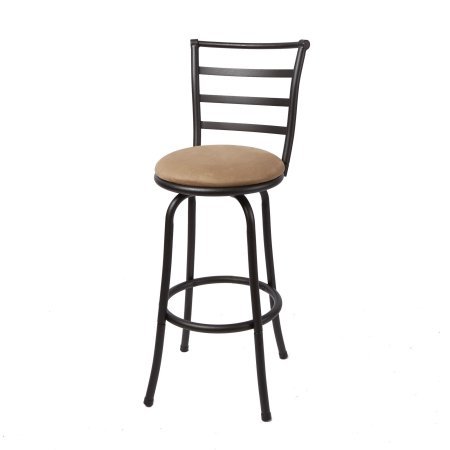 29 Ladder Back Black Barstool Multiple Colors Sturdy metal with black finish 360-degree swivel Fire-retardant seat cushion Comes with 2 cushion color Product Dimensions 4154 H x 189 L x 1575 W