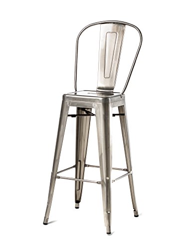 CSP Events MO-301-BAR-GM Oscar Tolix Style Barstool with Back Gun Metal 465 Height 175 Width 175 Length