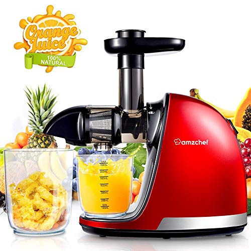 AMZCHEF Juicer Slow Masticating Juicer Extractor Professional Machine with Quiet MotorReverse FunctionEasy to Clean with Brush for Fruit Vegetable Juice Renewed
