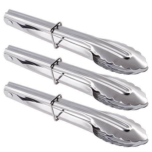 HINMAY Small Stainless Steel Serving Tongs 7-Inch Salad Tongs Set of 3 Silver