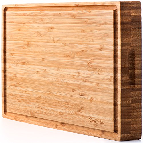 PREMIUM Bamboo Cutting Board Professional Heavy Duty Butcher Block w Juice Groove - Extra Large 17x13x15 Antibacterial Organic End Grain Chopping Block Ideal Serving Tray for Meat Cheese
