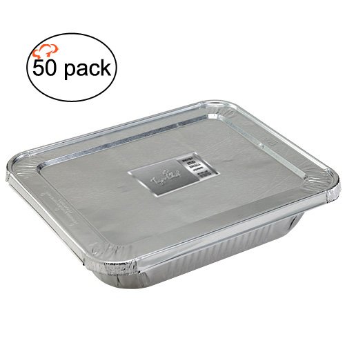 TigerChef TC-20545 Durable Aluminum Oblong Foil Cake Pan Containers with Foil Lids Half Size 9 x 13 Pack of 50