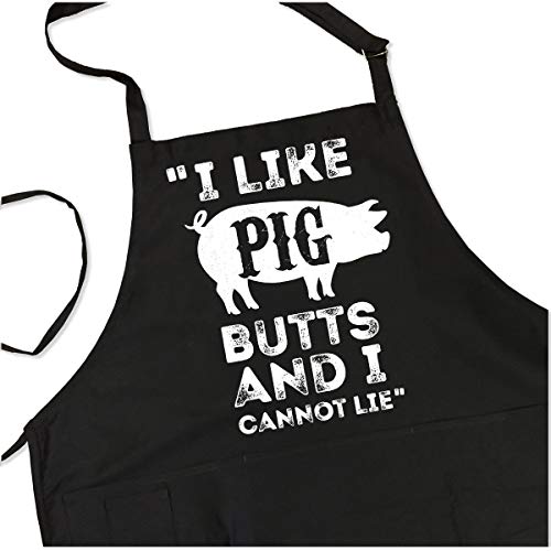 I Like Pig Butts and I Cannot Lie Apron - Funny BBQ Grill Apron - 1 Size Fits All Chef Quality PolyCotton with Pockets Adjustable Neck and Long Waist Ties