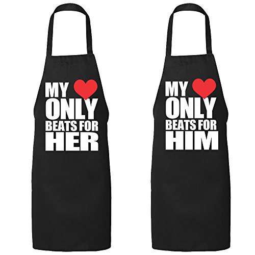 Zexpa Apparel ZXP My Heart Only Beats for Him Her Full-Length Apron Couple Aprons Wedding Engagement Valentines Day Honeymoon Gift for Couple T Shirt - One Size