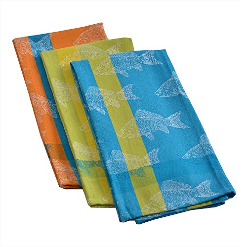 Mahogany Fish Jacquard Kitchen Towel 100Percent Cotton Set of 3 Each 18-Inch by 28-Inch