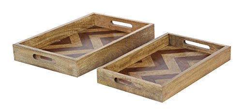 Deco 79 96090 Rectangular Wooden Trays Set of 3 15 x 16 x 17 Brown